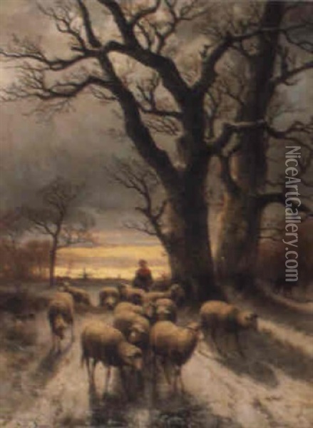 Minding The Flock Oil Painting - Cornelis van Leemputten
