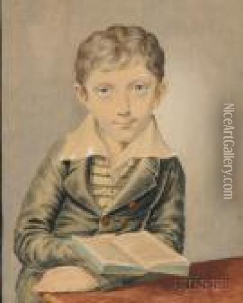 Portrait Of A Boy Holding A Book. Oil Painting - Louis Leopold Boilly