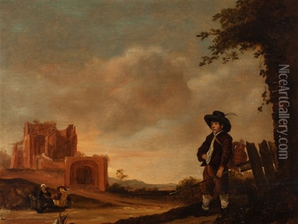 Landscape With Ruins And Figures Oil Painting - Benjamin Gerritsz Cuyp