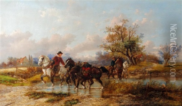 Bringing The Horses To Water Oil Painting - Alexis de Leeuw