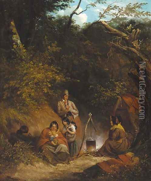 A gypsy encampment in a wooded glen Oil Painting - Thomas Barker of Bath