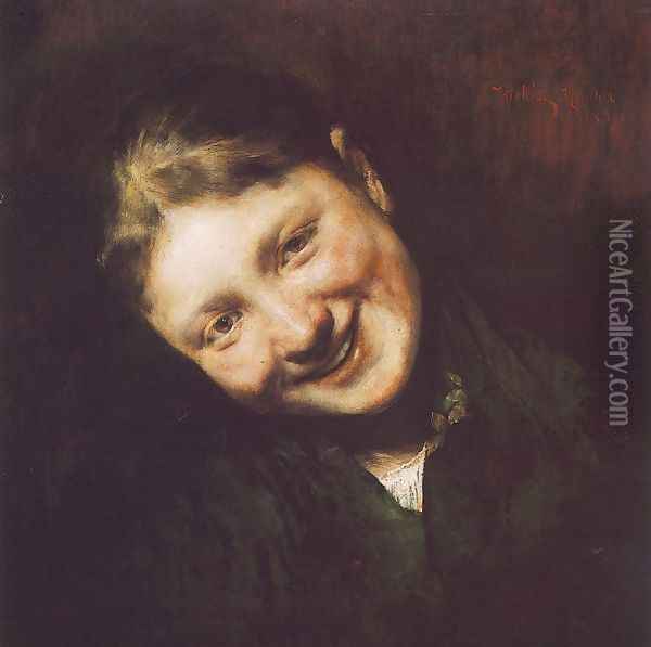 Laughing Girl 1883 Oil Painting - Simon Hollosy