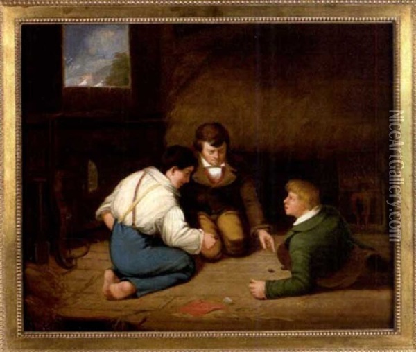 Playing Marbles Oil Painting - Henry Kirke Brown