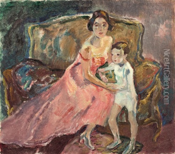 Genevieve Grether Und Sohn Oil Painting - Leo Putz