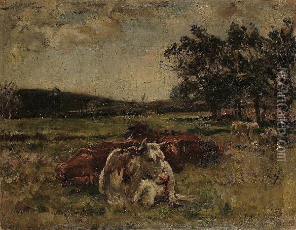 Cattle In A Meadow Oil Painting - William Mark Fisher
