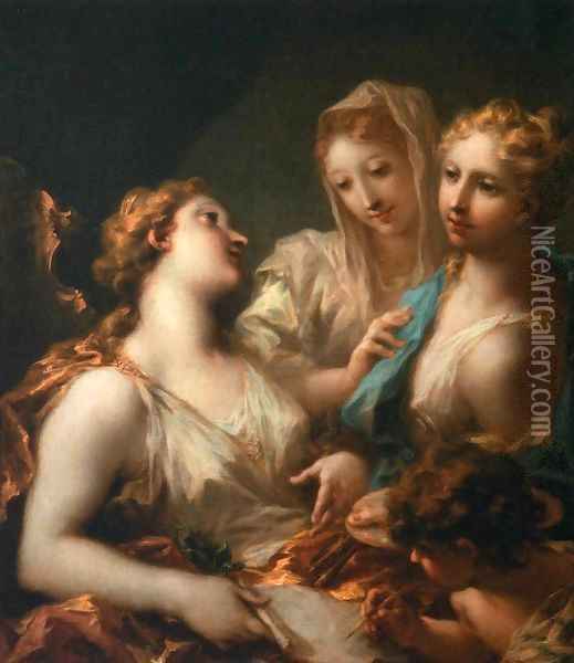 Painting and Drawing Instructing Love Oil Painting - Giovanni Antonio Pellegrini