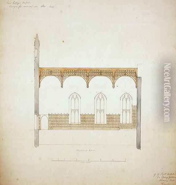 New College Oxford Design for New Hall Roof, 1865 3 Oil Painting - Sir George Gilbert Scott