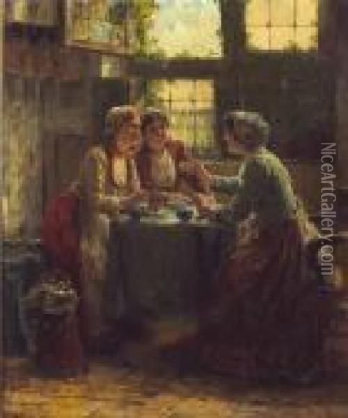 The Card Players Oil Painting - Edward Antoon Portielje