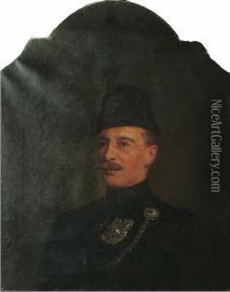 An Officer Of The Rifle Brigade Wearing Ceremonial Uniform Oil Painting - Ernest Gustave Girardot