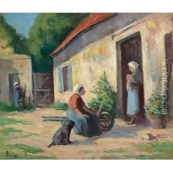 Rolleboise, La Cour Oil Painting - Maximilien Luce