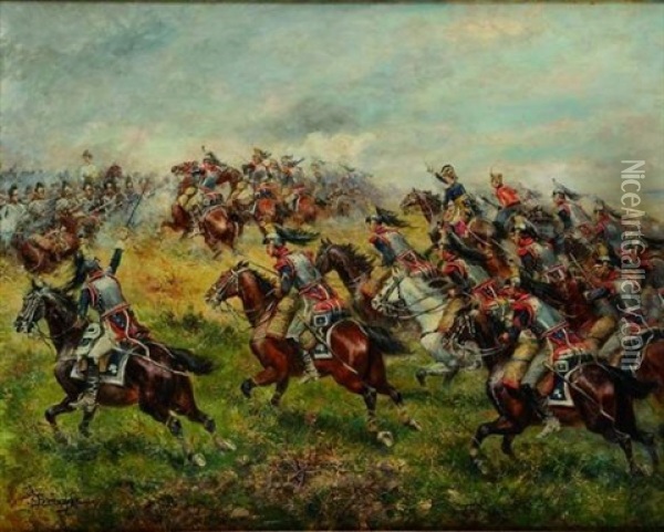 La Charge De Wagram, 1er Regiment De Dragons Oil Painting - Paul Emile Leon Perboyre