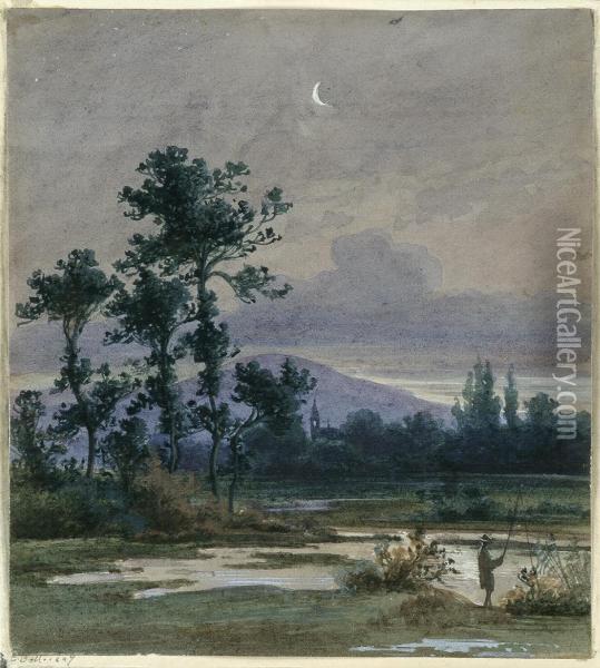 Angler Im Mondschein Oil Painting - Ludwig Eduard Boll