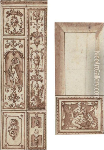 Two Studies For Grotesque Wall Decorations Oil Painting - Marco Marchetti, Called Marco Da Faenza
