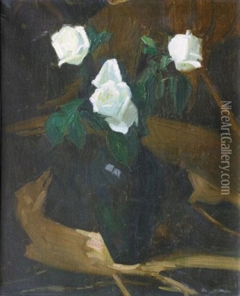 Nature Morte Aux Roses Blanches Oil Painting - Sonia Routchina Vitri
