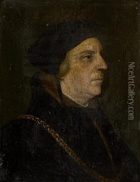 Portrait Of Sir William Butts, Bust-length, In Black Fur-trimmed Robes Oil Painting - Hans Holbein the Younger