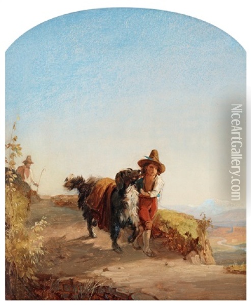 Pojke Med Hund, Motiv Fran Romerska Campagnan Oil Painting - Uno Troili