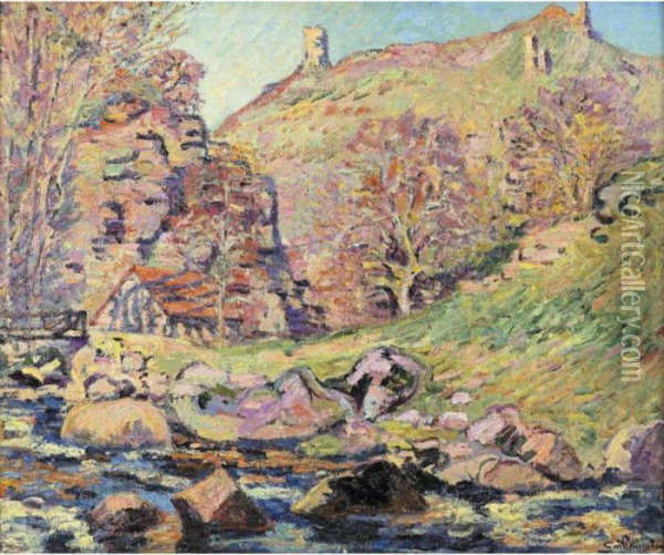 Ruines Du Chteau De Crozant Et Le Moulin Brigand Oil Painting - Armand Guillaumin