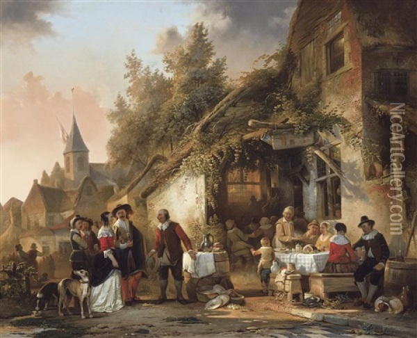 Fete De Village Pres De L'auberge Oil Painting - Adrien Ferdinand de Braekeleer