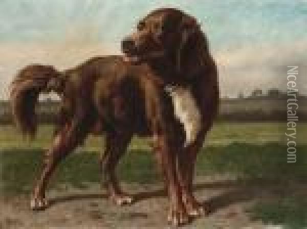 A Hound In A Landscape Oil Painting - Louis Marie Dominique Romain Robbe