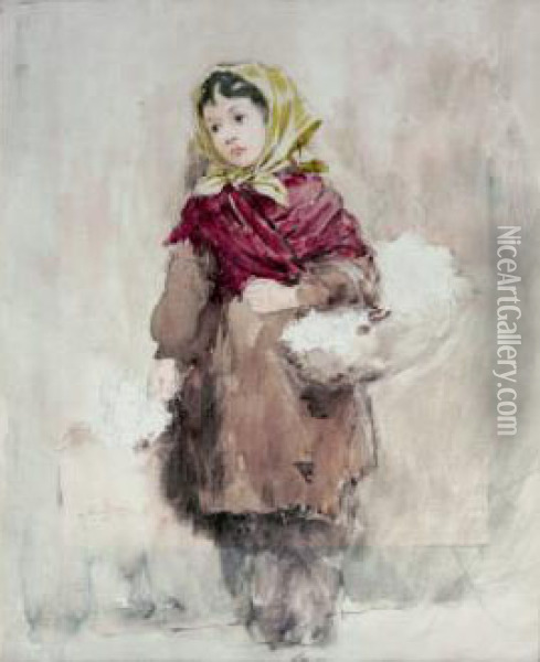 La Petite Marchande De Fleurs Oil Painting - Adrien E. Marie