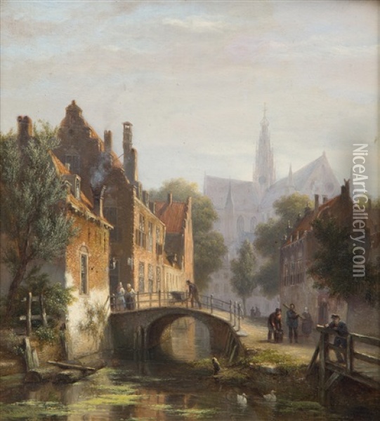 View Of Haarlem, The Sint Bavo Church In The Distance Oil Painting - Bartholomeus Johannes Van Hove