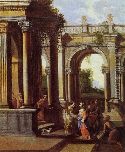 Architetture Con La Visitazione Di Maria Ad Elisabetta Oil Painting - Giovanni Paolo Panini