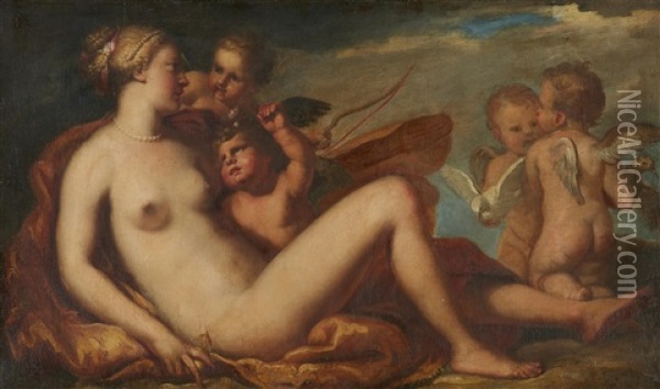 Venus And Cupid With Putti Oil Painting - Pietro (Libertino) Liberi