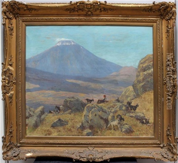 Sudlandische Landschaft Mit Ziegenhirte Bei Der Rast Oil Painting - Carl Friedrich Kappstein