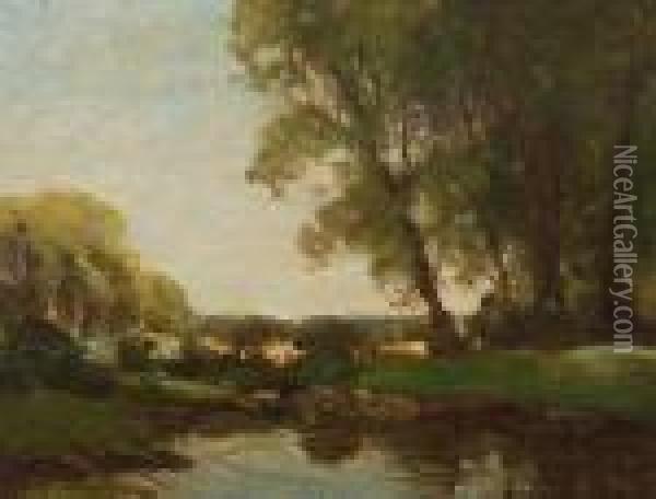 River Landscape Oil Painting - Jose Weiss
