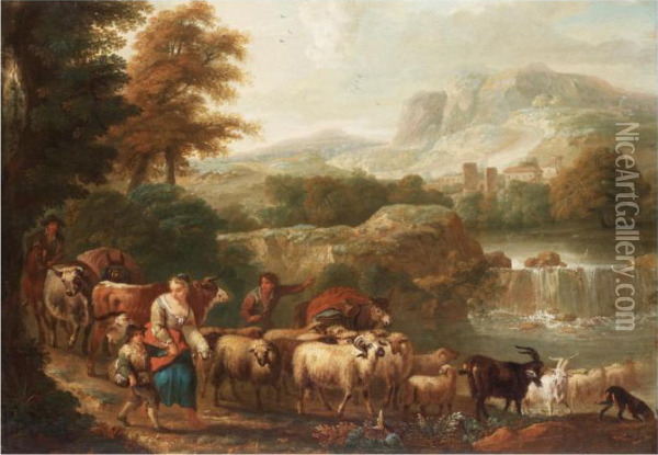 Company With Livestock Oil Painting - Abraham Jansz Begeyn