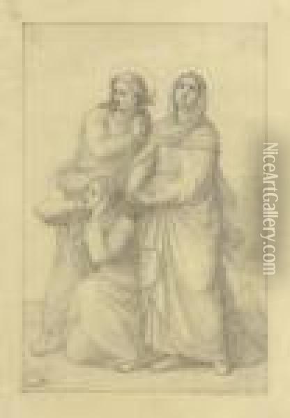 The Three Marys Under The Cross. Oil Painting - Johann von Schraudolph