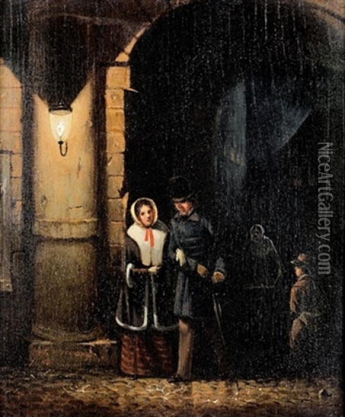 Nachtliche Strassenszene Oil Painting - Jacobus Nicolas (Baron) Tjarda van Starkenborg