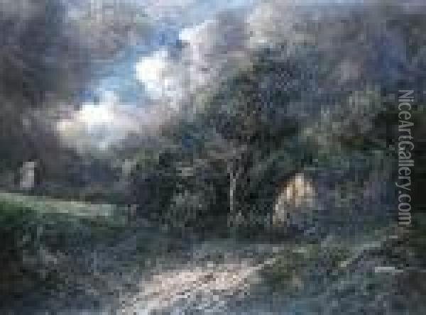 Wooded Landscape With Farmhouse Oil Painting - Joseph Thors