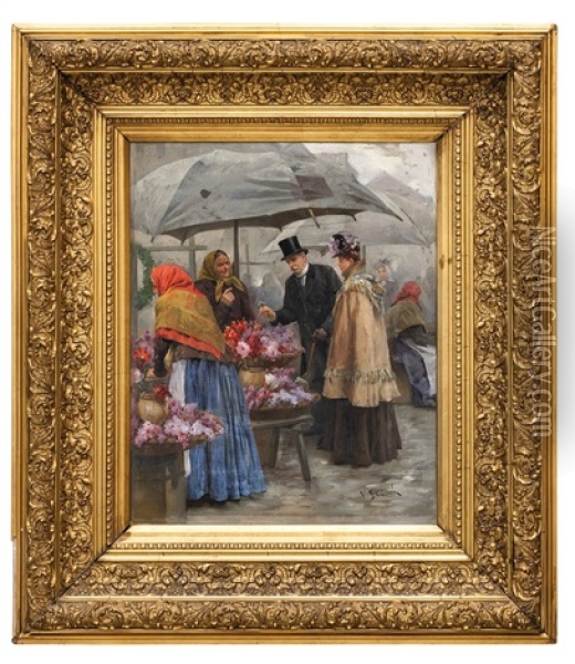 Na Kvetinovem Trhu Oil Painting - Vojtech Bartonek