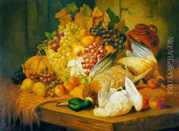 Still life with fruit and fowl Oil Painting - Charles Thomas Bale