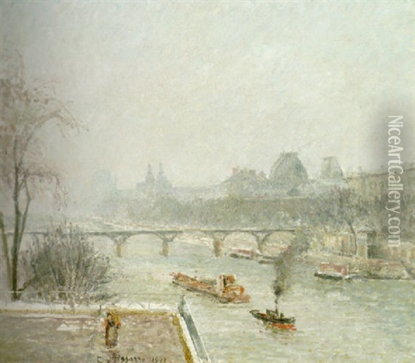 Le Louvre, Matin, Effet De Neige Oil Painting - Camille Pissarro