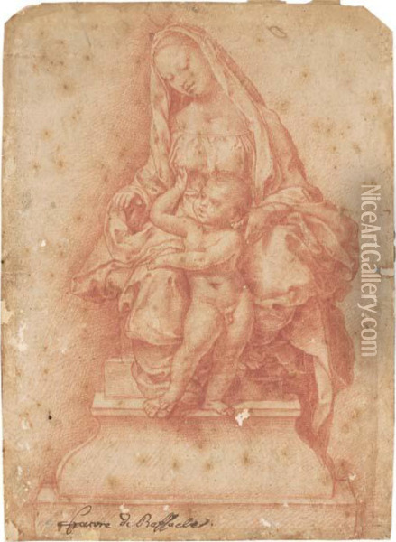 The Madonna And Child Seated On A Throne Oil Painting - Girolamo Genga