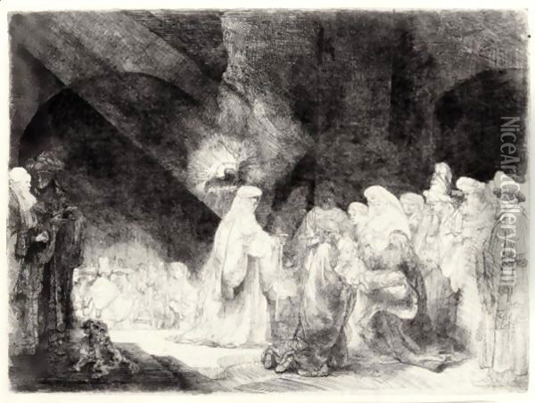 Presentation In The Temple Oblong Plate Oil Painting - Rembrandt Van Rijn