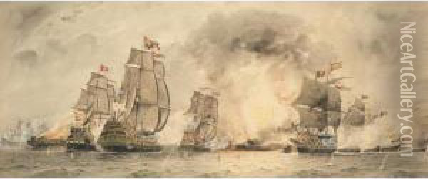 The Battle Of Trafalgar Oil Painting - William Edward Atkins