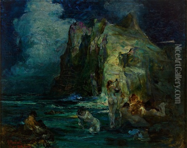 Nymphen Und Satyre Am Ufer Des Meeres Oil Painting - Giuseppe Rivaroli