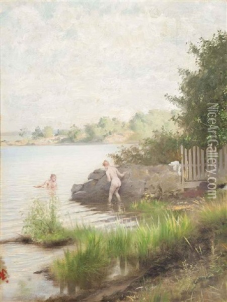 Bathing Beauties Oil Painting - Knut Ekwall