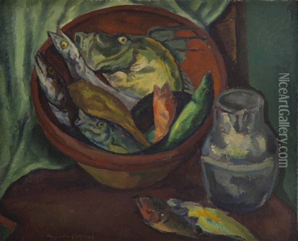 Still Life With Fishes Oil Painting - Leopold Gottlieb