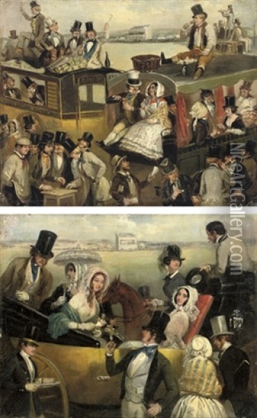 The Derby, Epsom; High Life (+ Low Life; Pair) Oil Painting - Archibald S. Henning