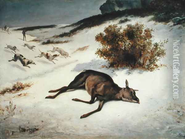 Hind Forced Down in the Snow, 1866 Oil Painting - Gustave Courbet