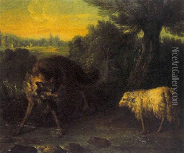 Le Loup Et L'agneau Oil Painting - Jean Baptiste Huet