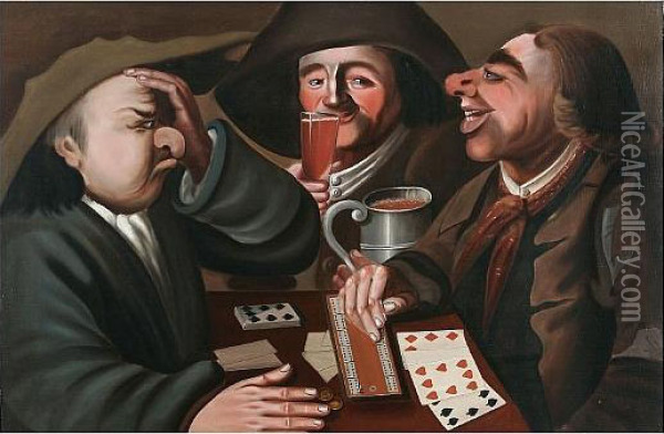 A Card Game Oil Painting - Tim Bobbin