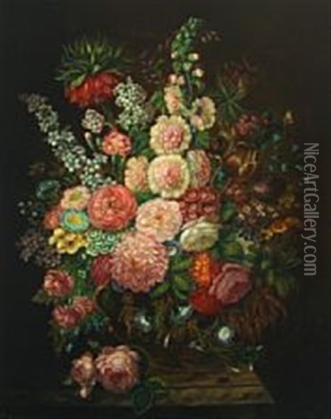 Still Life With Flowers Oil Painting - Johann Baptist Drechsler