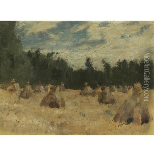 Haystacks Oil Painting - Isaak Levitan