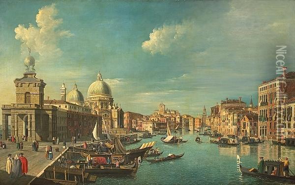 A View Of The Grand Canal, Venice With Santa Maria Della Salute Beyond Oil Painting - (Giovanni Antonio Canal) Canaletto