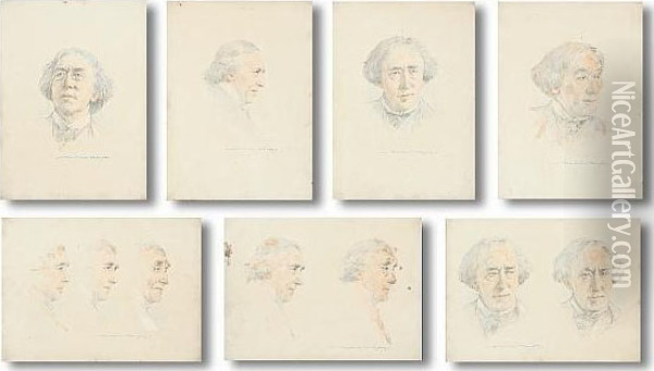A Collection Of Portrait Studies
 Of A Gentleman, Together With An Etching Of A Lady, By The Same Hand, 
(8) Oil Painting - Mortimer Luddington Mempes